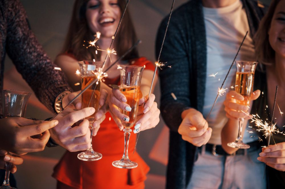 Happy people toasting