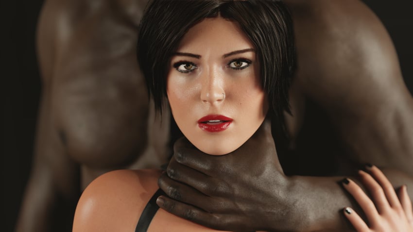 Sexy woman with man holding her throat