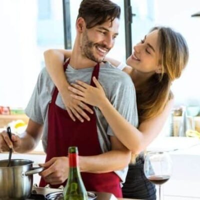 Couple cooking together