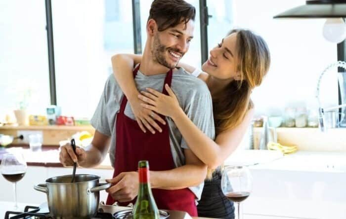 Couple cooking together