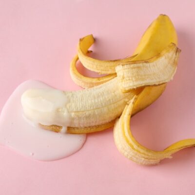 Banana with milk on table