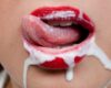 Womans mouth with milk